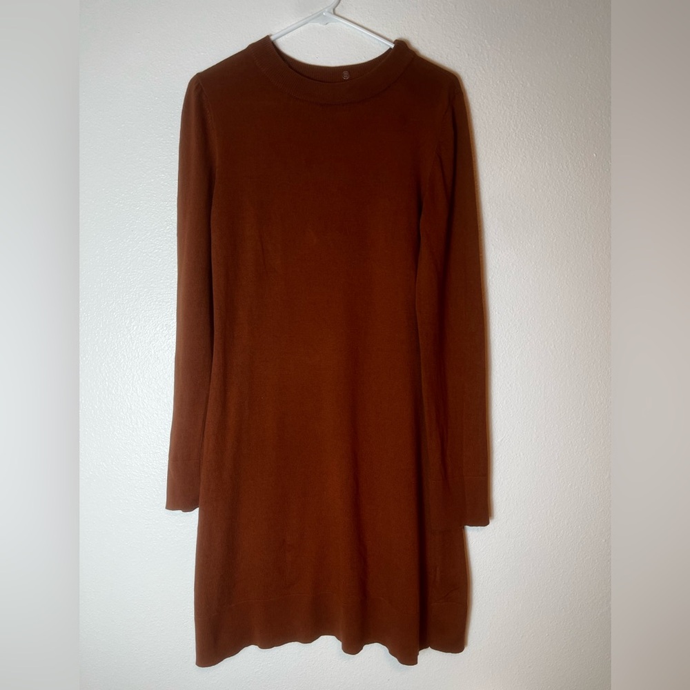 VETTA 100% Organic Cotton Long Sleeve Sweater Dress Burnt Orange Midi Size M